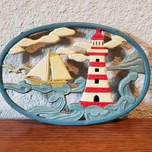 Vintage Cast-Iron Handpainted Lighthouse Trivet